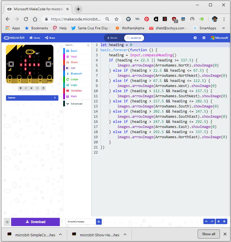 Javascript code for compass